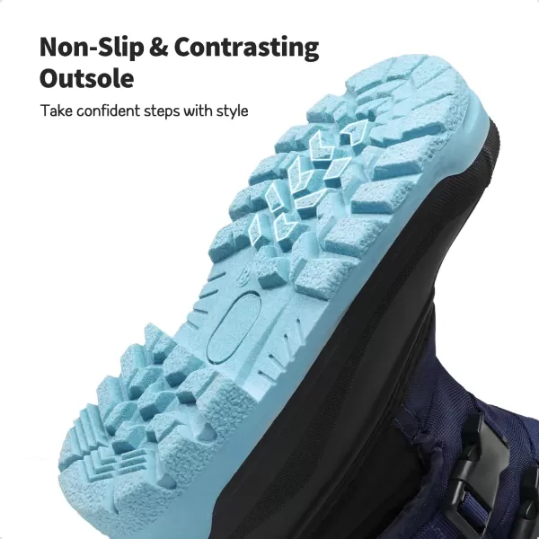 imageDREAM PAIRS Boys Snow Boots Bright Colored Outsole Hook and Loop Slip Resistant Mid Calf Faux Fur Lining Winter Shoes for LittleBig KidsDark BlueLight Blue