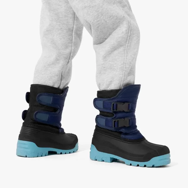 imageDREAM PAIRS Boys Snow Boots Bright Colored Outsole Hook and Loop Slip Resistant Mid Calf Faux Fur Lining Winter Shoes for LittleBig KidsDark BlueLight Blue