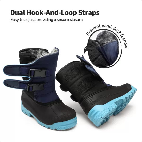 imageDREAM PAIRS Boys Snow Boots Bright Colored Outsole Hook and Loop Slip Resistant Mid Calf Faux Fur Lining Winter Shoes for LittleBig KidsDark BlueLight Blue