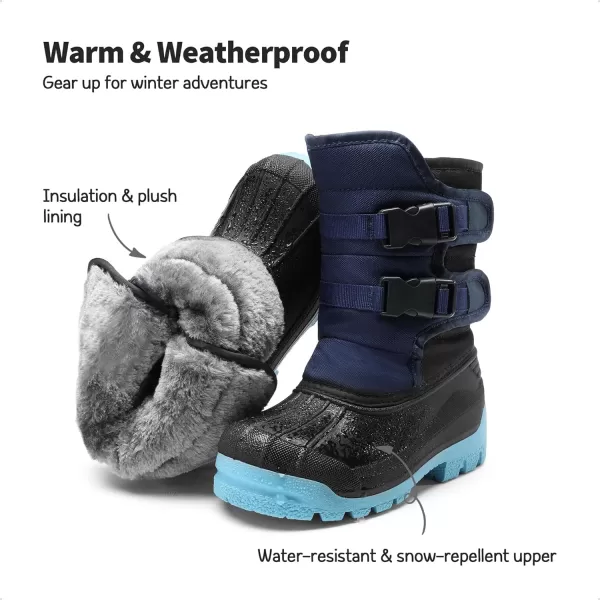 imageDREAM PAIRS Boys Snow Boots Bright Colored Outsole Hook and Loop Slip Resistant Mid Calf Faux Fur Lining Winter Shoes for LittleBig KidsDark BlueLight Blue