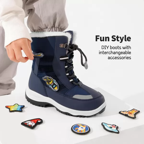 imageDREAM PAIRS Boys Toddler Snow Boots Interchangeable Accessories Slip Resistant Faux Fur Lined Mid Calf Little Kids Winter ShoesNavy