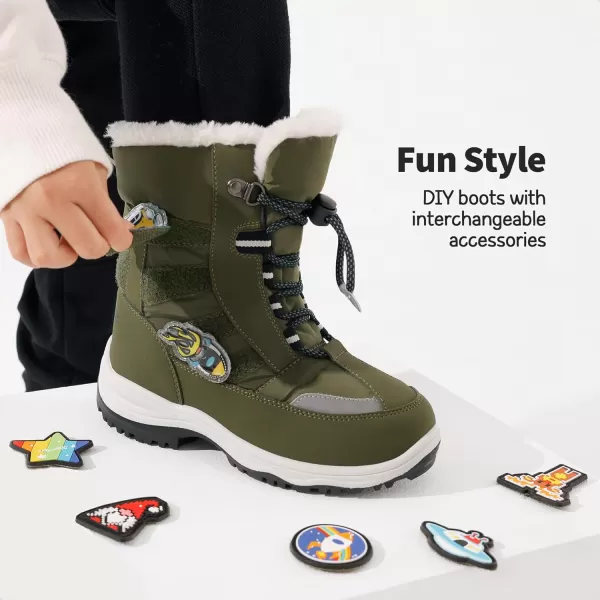 imageDREAM PAIRS Boys Toddler Snow Boots Interchangeable Accessories Slip Resistant Faux Fur Lined Mid Calf Little Kids Winter ShoesOlive Green