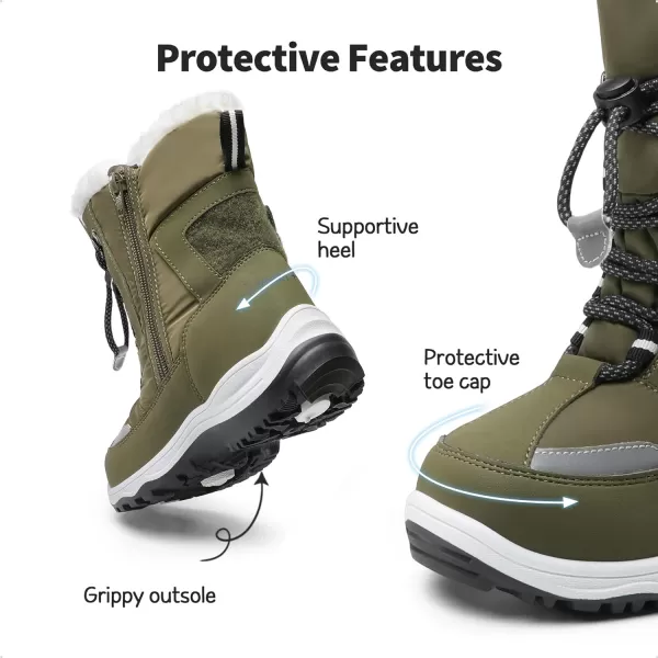 imageDREAM PAIRS Boys Toddler Snow Boots Interchangeable Accessories Slip Resistant Faux Fur Lined Mid Calf Little Kids Winter ShoesOlive Green