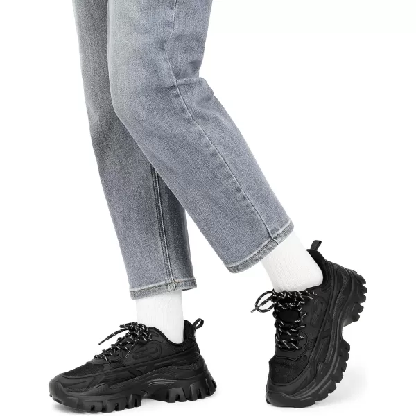 imageDREAM PAIRS Chunky Fashion Sneakers for Women Womens Platform LaceUp Comfortable Dad SneakersBlack