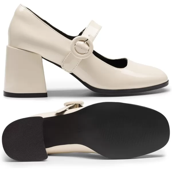 imageDREAM PAIRS Chunky Heels for Women Block Heels Closed Toe Mary Jane Shoes Comfortable Dress Office Church PumpsBright Beige White