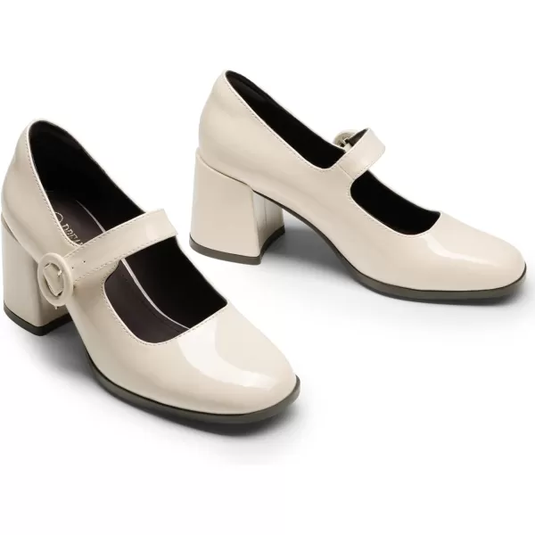 imageDREAM PAIRS Chunky Heels for Women Block Heels Closed Toe Mary Jane Shoes Comfortable Dress Office Church PumpsBright Beige White