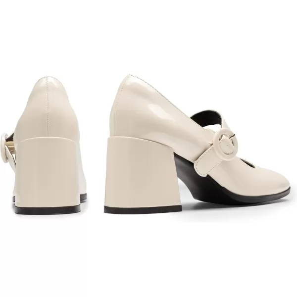 imageDREAM PAIRS Chunky Heels for Women Block Heels Closed Toe Mary Jane Shoes Comfortable Dress Office Church PumpsBright Beige White