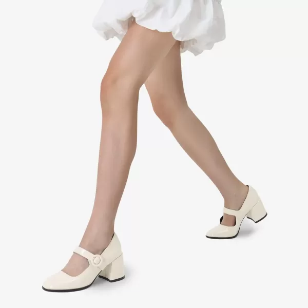 imageDREAM PAIRS Chunky Heels for Women Block Heels Closed Toe Mary Jane Shoes Comfortable Dress Office Church PumpsBright Beige White
