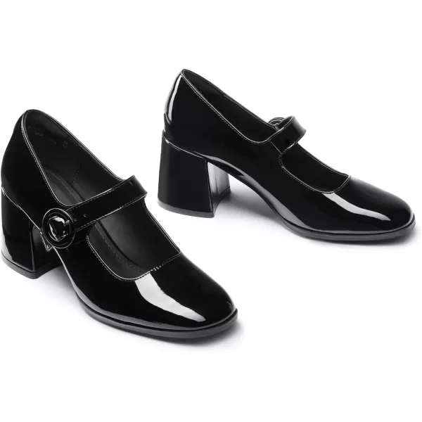 imageDREAM PAIRS Chunky Heels for Women Block Heels Closed Toe Mary Jane Shoes Comfortable Dress Office Church PumpsBright Black