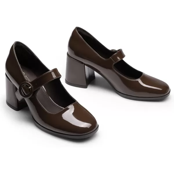 imageDREAM PAIRS Chunky Heels for Women Block Heels Closed Toe Mary Jane Shoes Comfortable Dress Office Church PumpsBright Brown