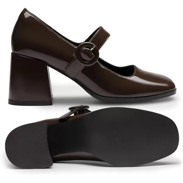imageDREAM PAIRS Chunky Heels for Women Block Heels Closed Toe Mary Jane Shoes Comfortable Dress Office Church PumpsBright Brown