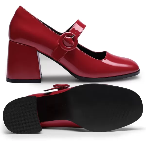 imageDREAM PAIRS Chunky Heels for Women Block Heels Closed Toe Mary Jane Shoes Comfortable Dress Office Church PumpsBright Red