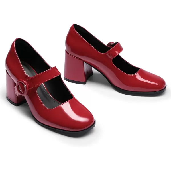 imageDREAM PAIRS Chunky Heels for Women Block Heels Closed Toe Mary Jane Shoes Comfortable Dress Office Church PumpsBright Red