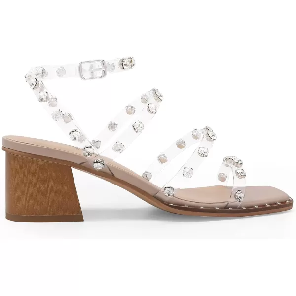 imageDREAM PAIRS Clear Studded Rhinestone Heels for Women Sexy Chunky Block Square Toe Heels Wedding Shoes Low Heels Open Toe Bridal Pumps SandalsClearRhinestone
