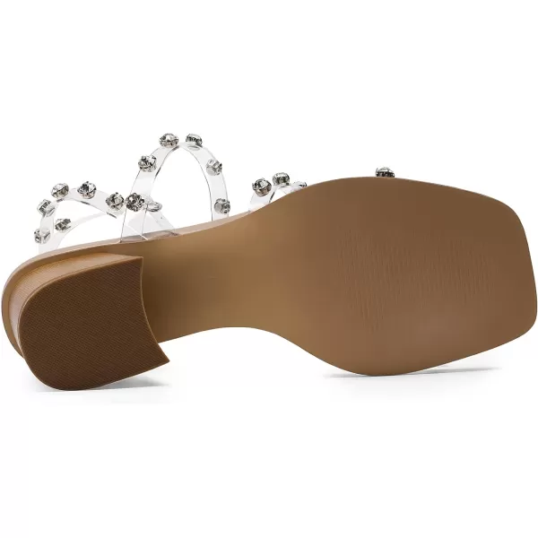 imageDREAM PAIRS Clear Studded Rhinestone Heels for Women Sexy Chunky Block Square Toe Heels Wedding Shoes Low Heels Open Toe Bridal Pumps SandalsClearRhinestone