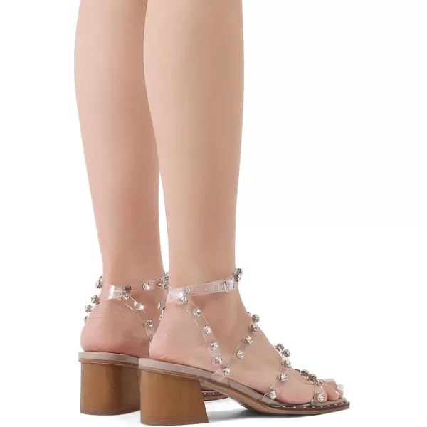 imageDREAM PAIRS Clear Studded Rhinestone Heels for Women Sexy Chunky Block Square Toe Heels Wedding Shoes Low Heels Open Toe Bridal Pumps SandalsClearRhinestone