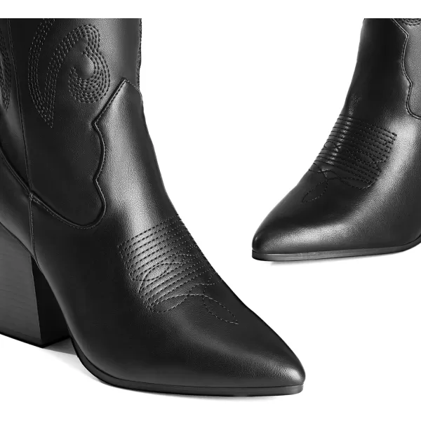 imageDREAM PAIRS Cowboy Boots For Women Comfortable Pull On Zipper Chunky Heel Pointed Toe Embroidered Western Cowgirl Knee High BootsBlack