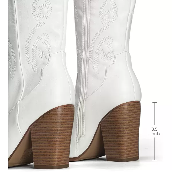 imageDREAM PAIRS Cowboy Boots For Women Comfortable Pull On Zipper Chunky Heel Pointed Toe Embroidered Western Cowgirl Knee High BootsWhite