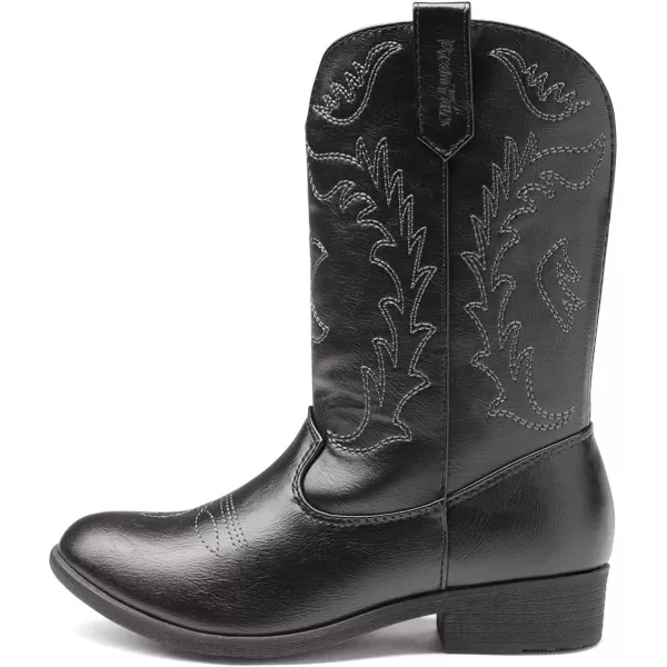 imageDREAM PAIRS Cowgirl Cowboy Western Boots Girls Mid Calf Riding Shoes Little KidBig KidBlack