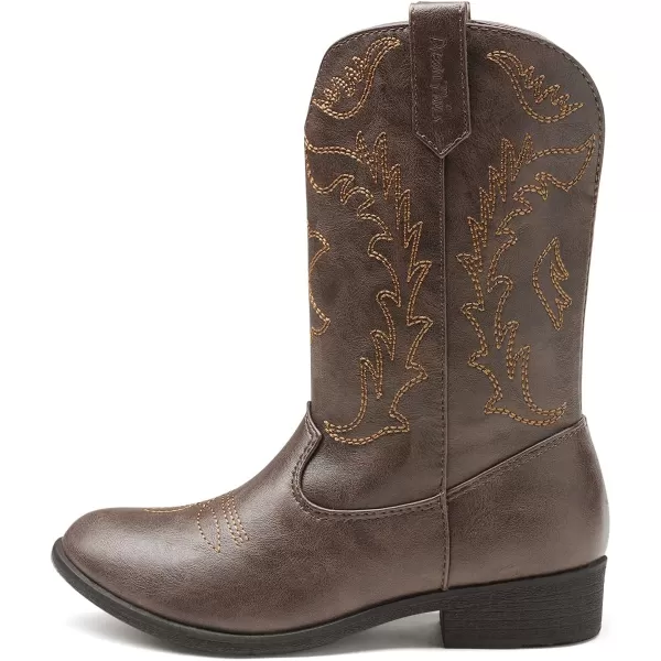 imageDREAM PAIRS Cowgirl Cowboy Western Boots Girls Mid Calf Riding Shoes Little KidBig KidBrown