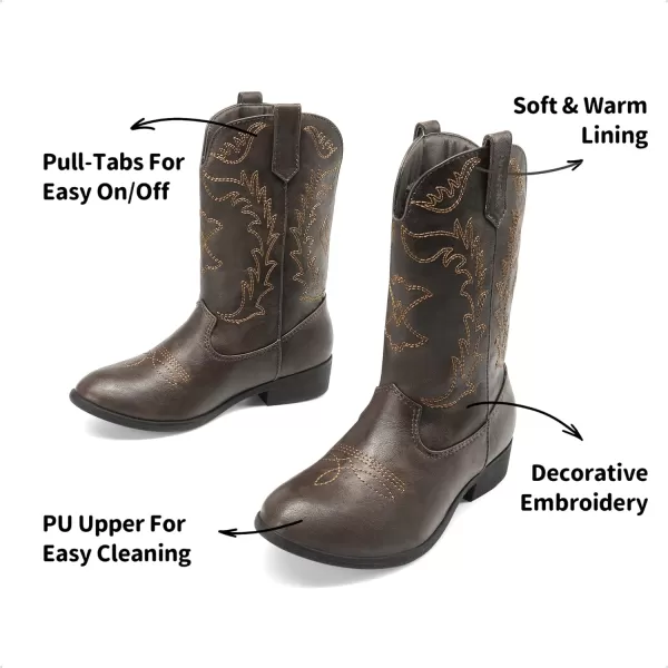 imageDREAM PAIRS Cowgirl Cowboy Western Boots Girls Mid Calf Riding Shoes Little KidBig KidBrown