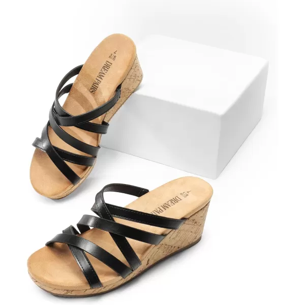 imageDREAM PAIRS Dressy Wedge Sandals for Women Casual Summer Comfort Cork Strappy Platform Slides SandalsBlack