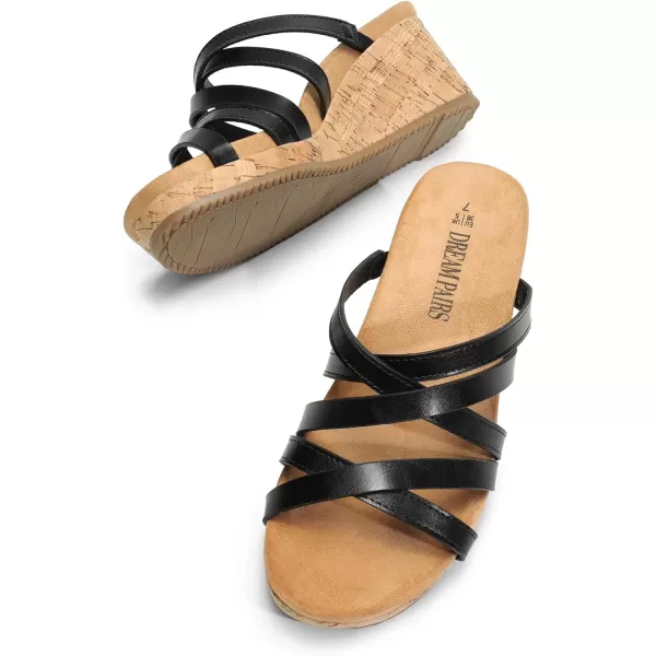 imageDREAM PAIRS Dressy Wedge Sandals for Women Casual Summer Comfort Cork Strappy Platform Slides SandalsBlack