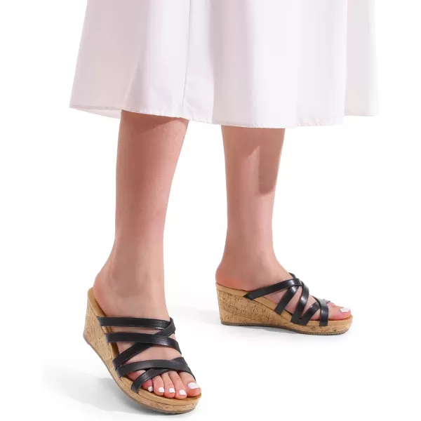imageDREAM PAIRS Dressy Wedge Sandals for Women Casual Summer Comfort Cork Strappy Platform Slides SandalsBlack