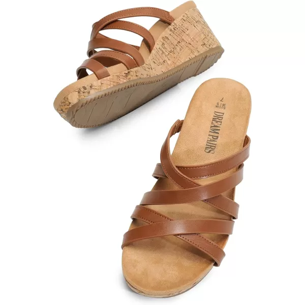 imageDREAM PAIRS Dressy Wedge Sandals for Women Casual Summer Comfort Cork Strappy Platform Slides SandalsBrown