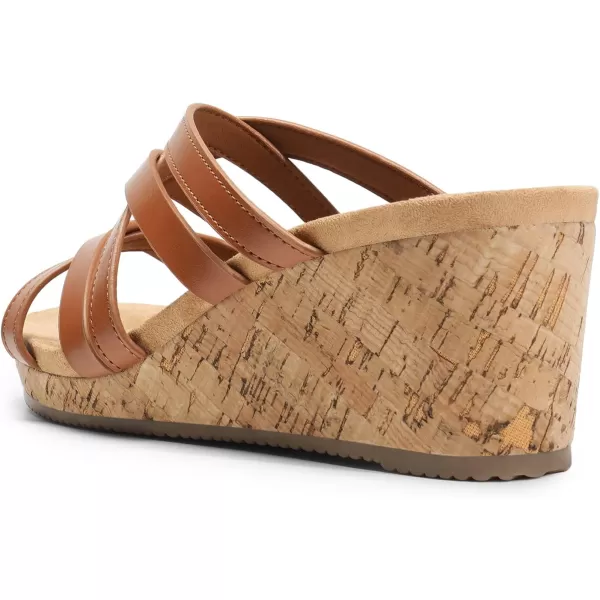imageDREAM PAIRS Dressy Wedge Sandals for Women Casual Summer Comfort Cork Strappy Platform Slides SandalsBrown