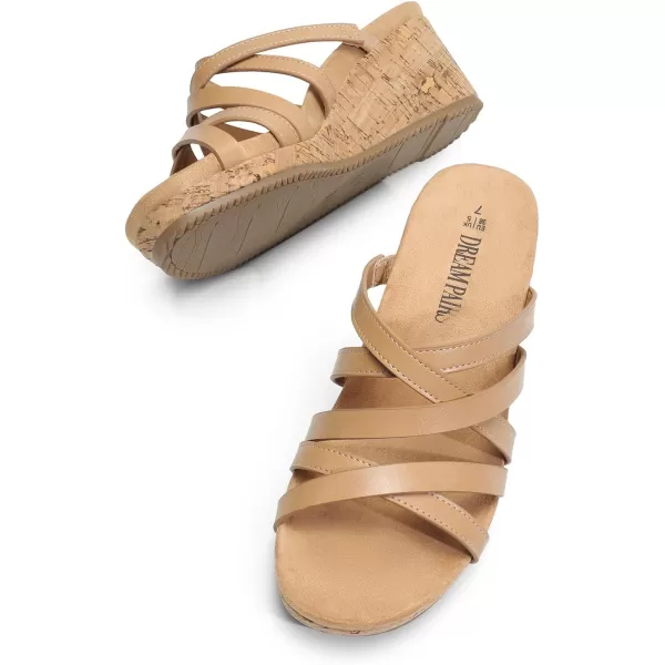 imageDREAM PAIRS Dressy Wedge Sandals for Women Casual Summer Comfort Cork Strappy Platform Slides SandalsNude