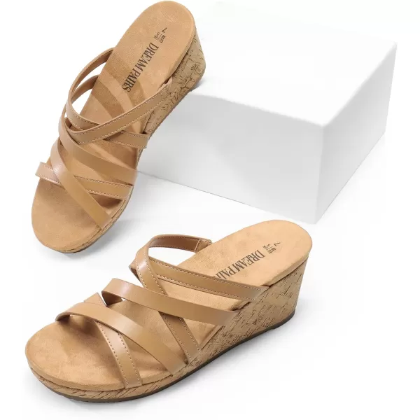 imageDREAM PAIRS Dressy Wedge Sandals for Women Casual Summer Comfort Cork Strappy Platform Slides SandalsNude