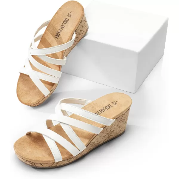 imageDREAM PAIRS Dressy Wedge Sandals for Women Casual Summer Comfort Cork Strappy Platform Slides SandalsWhite