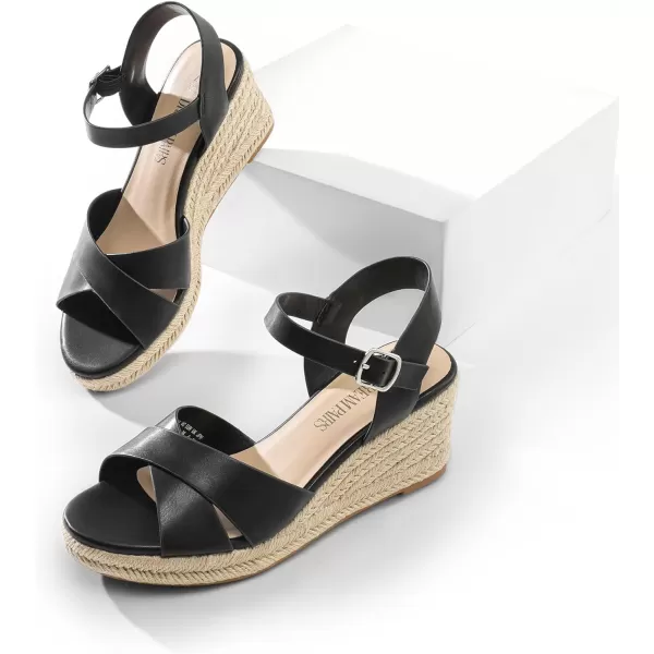imageDREAM PAIRS Espadrille Dressy Wedge Sandals Womens Platform Sandals Casual Summer Comfortable High Heeled Wedges with Adjustable BuckleBlackpu