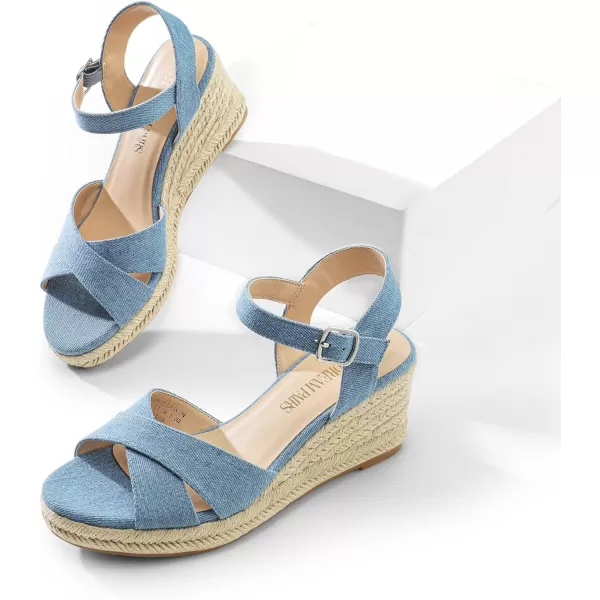 imageDREAM PAIRS Espadrille Dressy Wedge Sandals Womens Platform Sandals Casual Summer Comfortable High Heeled Wedges with Adjustable BuckleDenimcanvas