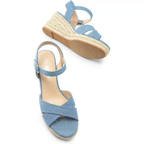 imageDREAM PAIRS Espadrille Dressy Wedge Sandals Womens Platform Sandals Casual Summer Comfortable High Heeled Wedges with Adjustable BuckleDenimcanvas