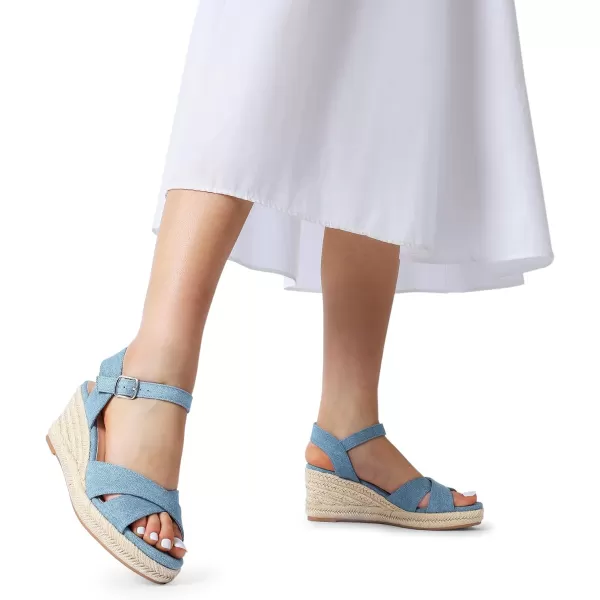 imageDREAM PAIRS Espadrille Dressy Wedge Sandals Womens Platform Sandals Casual Summer Comfortable High Heeled Wedges with Adjustable BuckleDenimcanvas