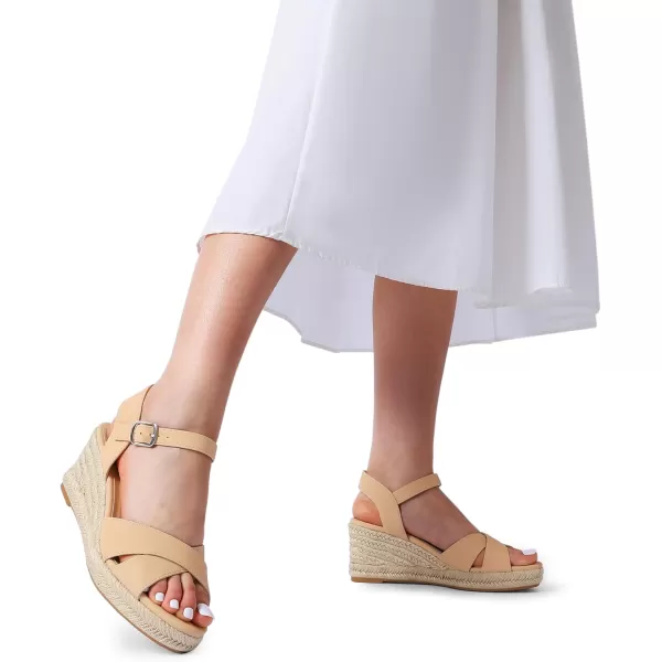 imageDREAM PAIRS Espadrille Dressy Wedge Sandals Womens Platform Sandals Casual Summer Comfortable High Heeled Wedges with Adjustable BuckleNudenubuck