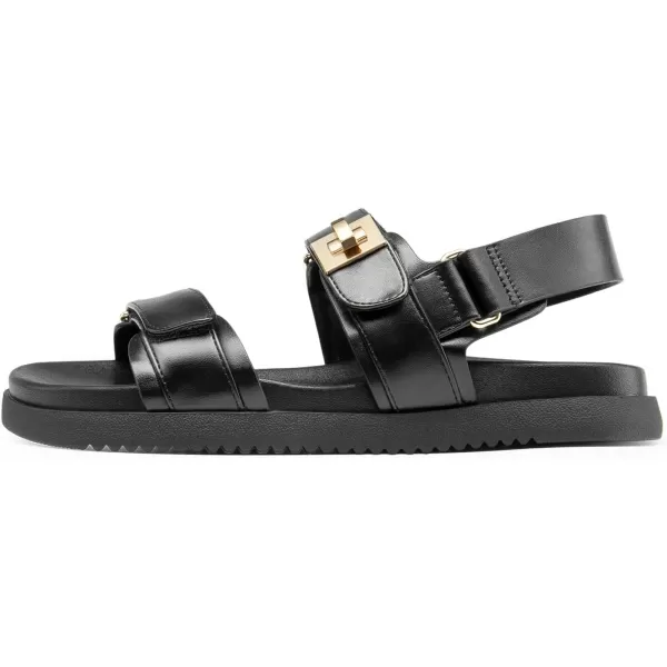 imageDREAM PAIRS Flat Sandals for Women Comfortable Open Toe Summer Sandals Adjustable Fashion Dress SandalsBlack
