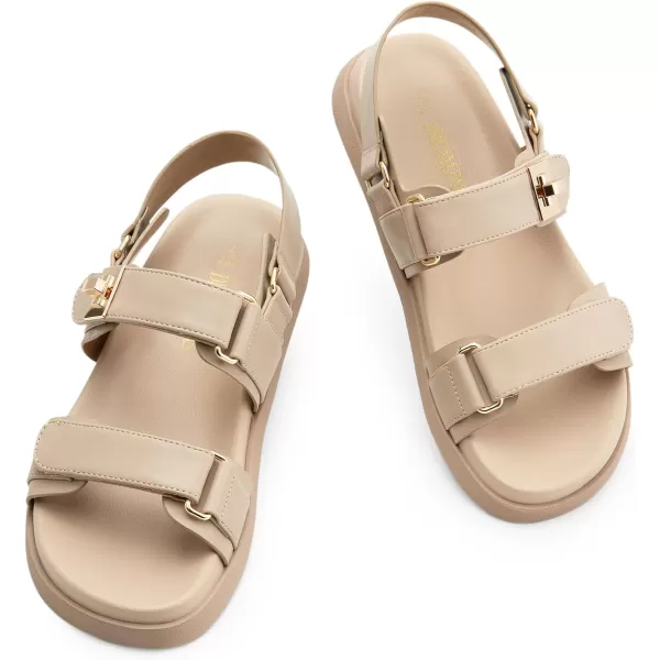 imageDREAM PAIRS Flat Sandals for Women Comfortable Open Toe Summer Sandals Adjustable Fashion Dress SandalsNude