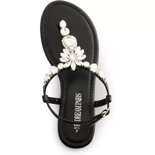 imageDREAM PAIRS Flat Sandals for Women Dressy Rhinestone TStrap Thong Flat Sandals for Summers Dress BeachBlack
