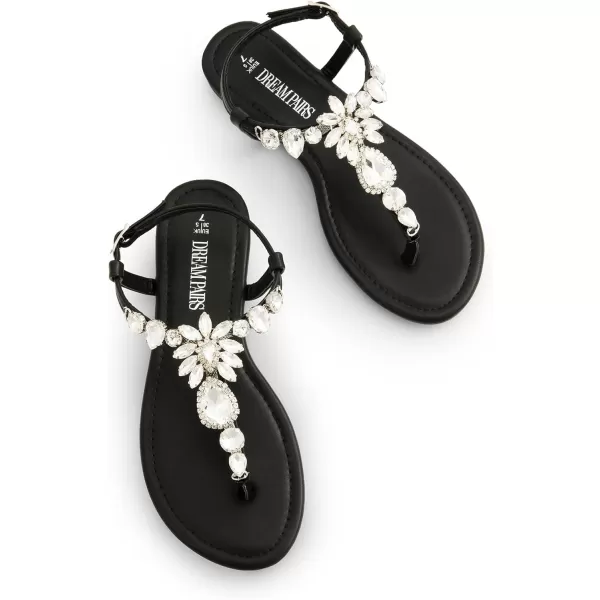 imageDREAM PAIRS Flat Sandals for Women Dressy Rhinestone TStrap Thong Flat Sandals for Summers Dress BeachBlack