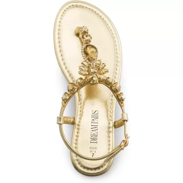 imageDREAM PAIRS Flat Sandals for Women Dressy Rhinestone TStrap Thong Flat Sandals for Summers Dress BeachGold