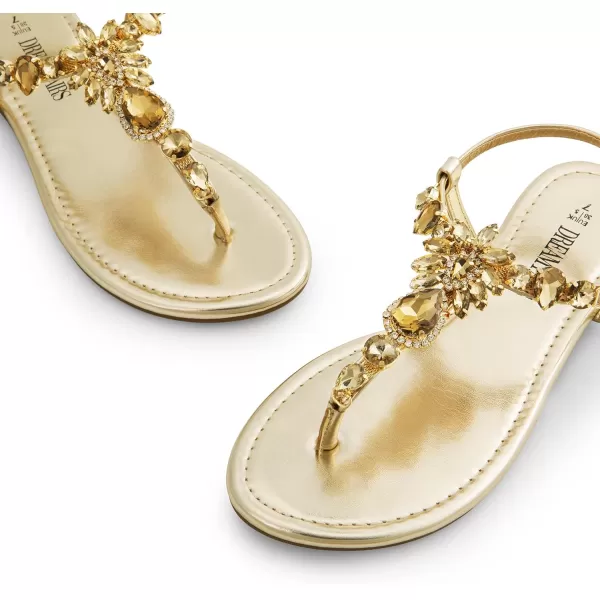 imageDREAM PAIRS Flat Sandals for Women Dressy Rhinestone TStrap Thong Flat Sandals for Summers Dress BeachGold