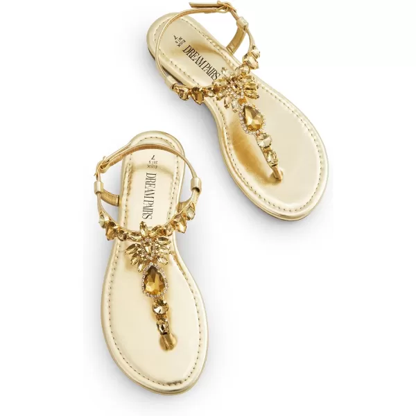 imageDREAM PAIRS Flat Sandals for Women Dressy Rhinestone TStrap Thong Flat Sandals for Summers Dress BeachGold