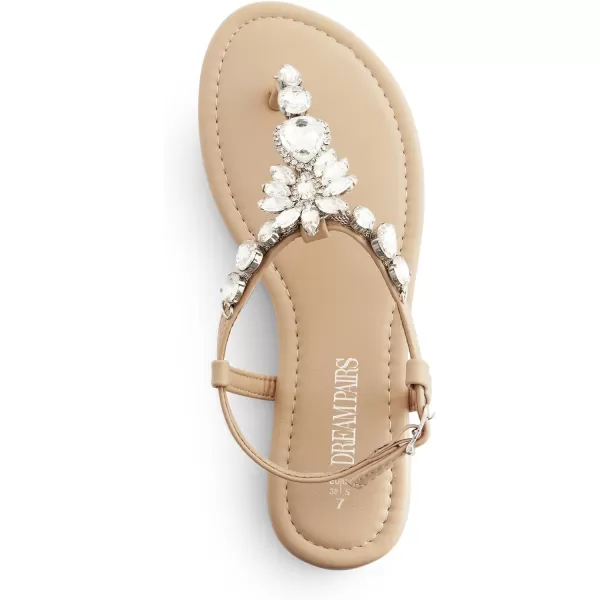 imageDREAM PAIRS Flat Sandals for Women Dressy Rhinestone TStrap Thong Flat Sandals for Summers Dress BeachNude