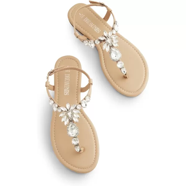 imageDREAM PAIRS Flat Sandals for Women Dressy Rhinestone TStrap Thong Flat Sandals for Summers Dress BeachNude