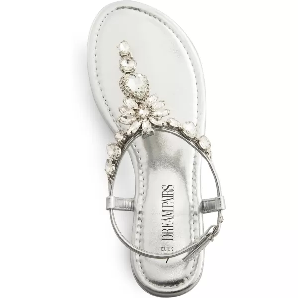 imageDREAM PAIRS Flat Sandals for Women Dressy Rhinestone TStrap Thong Flat Sandals for Summers Dress BeachSilver