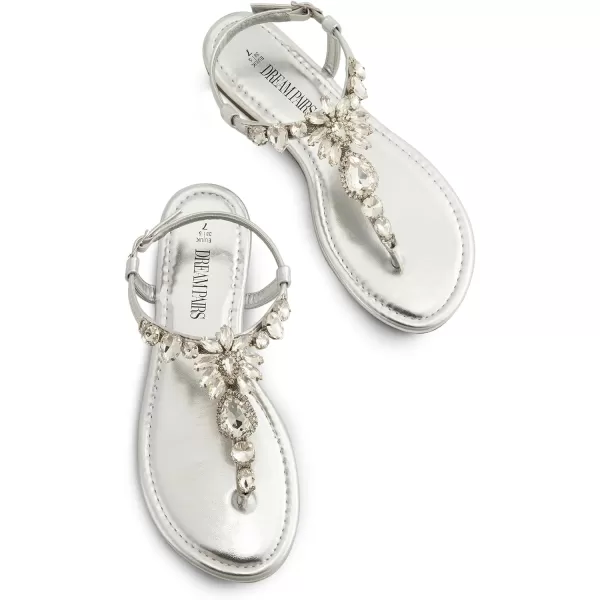 imageDREAM PAIRS Flat Sandals for Women Dressy Rhinestone TStrap Thong Flat Sandals for Summers Dress BeachSilver