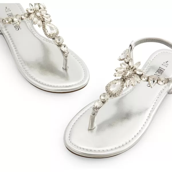 imageDREAM PAIRS Flat Sandals for Women Dressy Rhinestone TStrap Thong Flat Sandals for Summers Dress BeachSilver